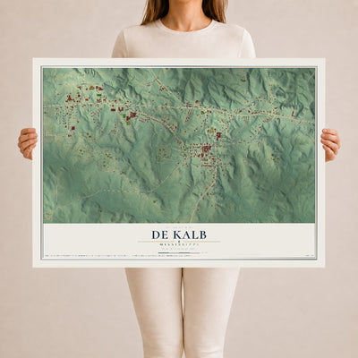 Map of De Kalb, Mississippi, 24 x 36 inch unframed archival matte print
