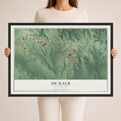 Map of De Kalb, Mississippi, 24 x 36 inch print in a black wood frame