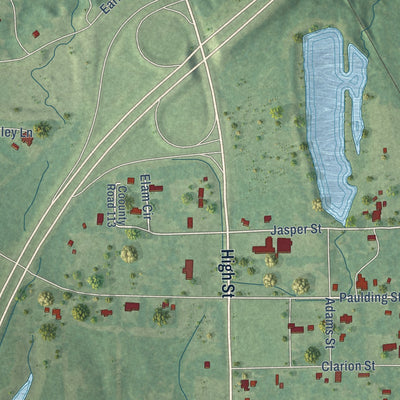 Close-up of the map of De Soto, Mississippi print showing street and building detail