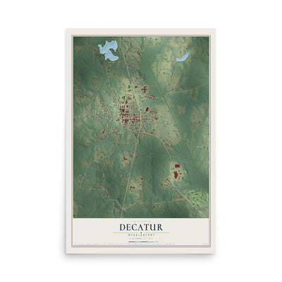 Map of Decatur, Mississippi, 12 x 18 inch unframed archival matte print