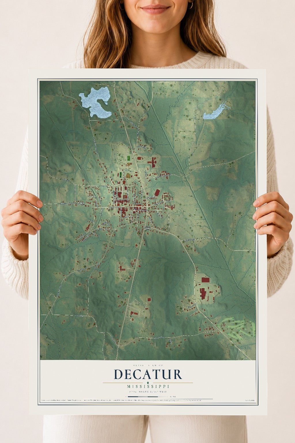 Map of Decatur, Mississippi, 18 x 24 inch unframed archival matte print