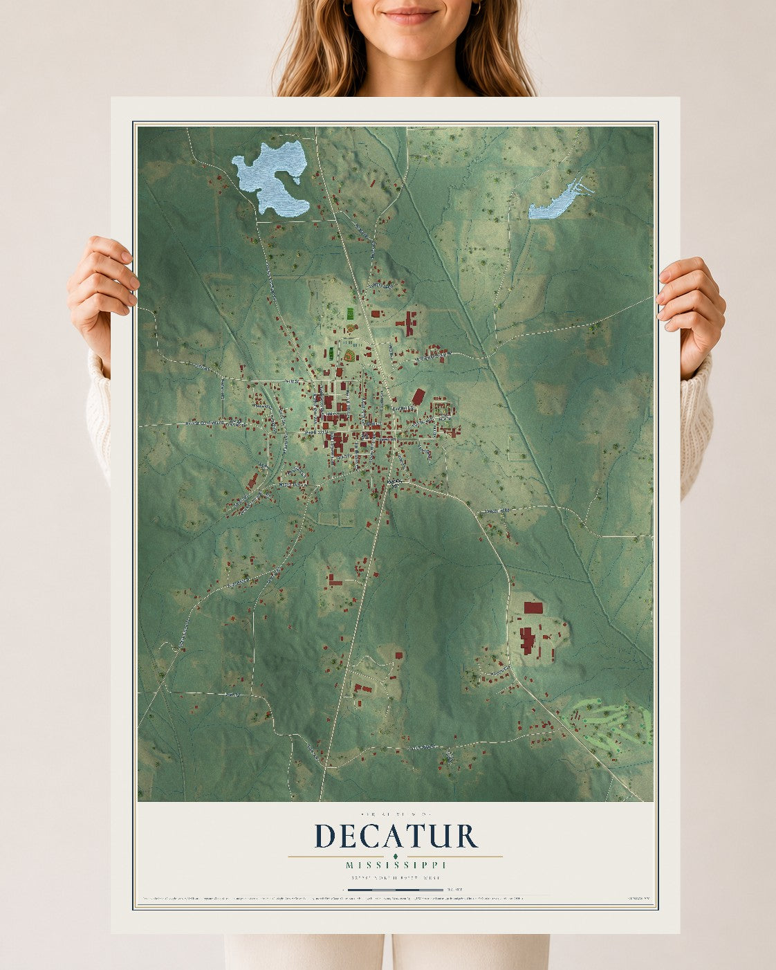 Map of Decatur, Mississippi, 24 x 36 inch unframed archival matte print