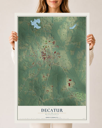 Map of Decatur, Mississippi, 24 x 36 inch unframed archival matte print