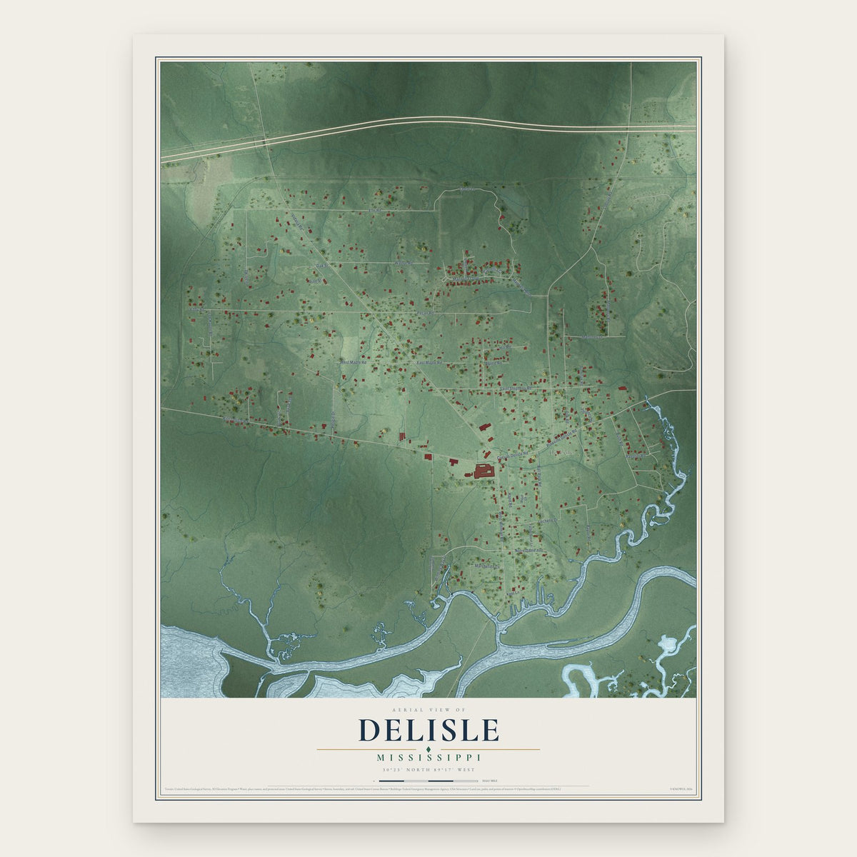 DeLisle, Mississippi map print, the full design