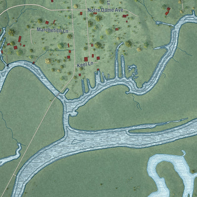 Close-up of the map of DeLisle, Mississippi print showing street and building detail