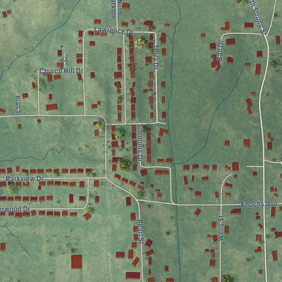 Close-up of the map of Derma, Mississippi print showing street and building detail
