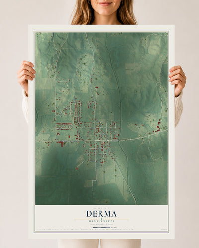 Map of Derma, Mississippi, 24 x 36 inch unframed archival matte print