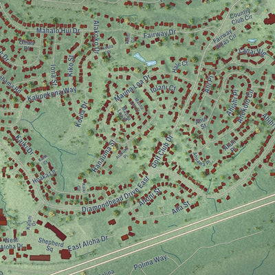 Close-up of the map of Diamondhead, Mississippi print showing street and building detail