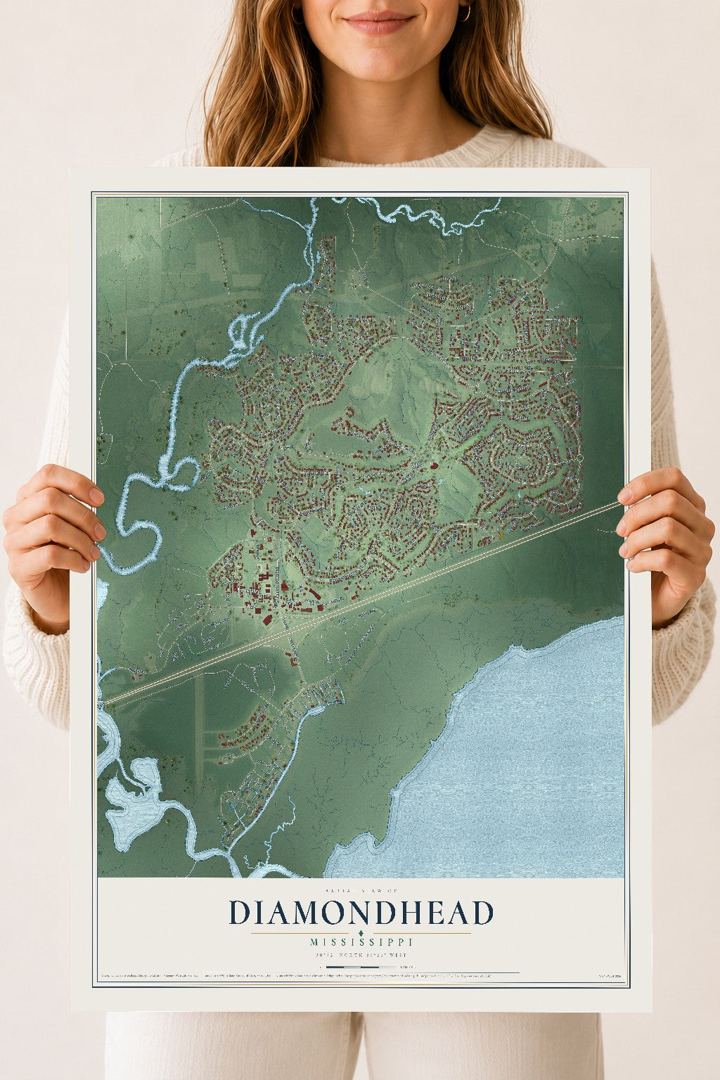 Map of Diamondhead, Mississippi, 18 x 24 inch unframed archival matte print