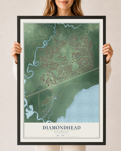 Map of Diamondhead, Mississippi, 24 x 36 inch print in a black wood frame