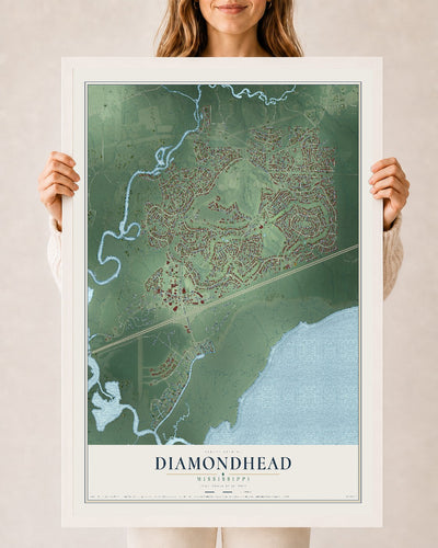 Map of Diamondhead, Mississippi, 24 x 36 inch print in a white wood frame