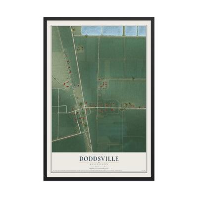 Map of Doddsville, Mississippi, 12 x 18 inch print in a black wood frame