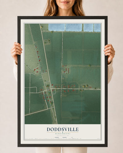 Map of Doddsville, Mississippi, 24 x 36 inch print in a black wood frame