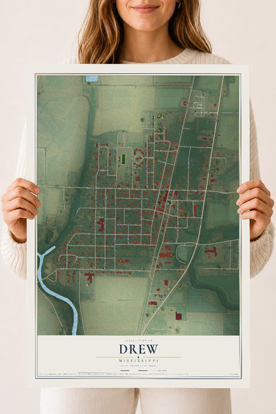 Map of Drew, Mississippi, 18 x 24 inch unframed archival matte print