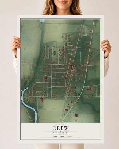 Map of Drew, Mississippi, 24 x 36 inch unframed archival matte print