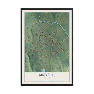 Map of Duck Hill, Mississippi, 12 x 18 inch print in a black wood frame