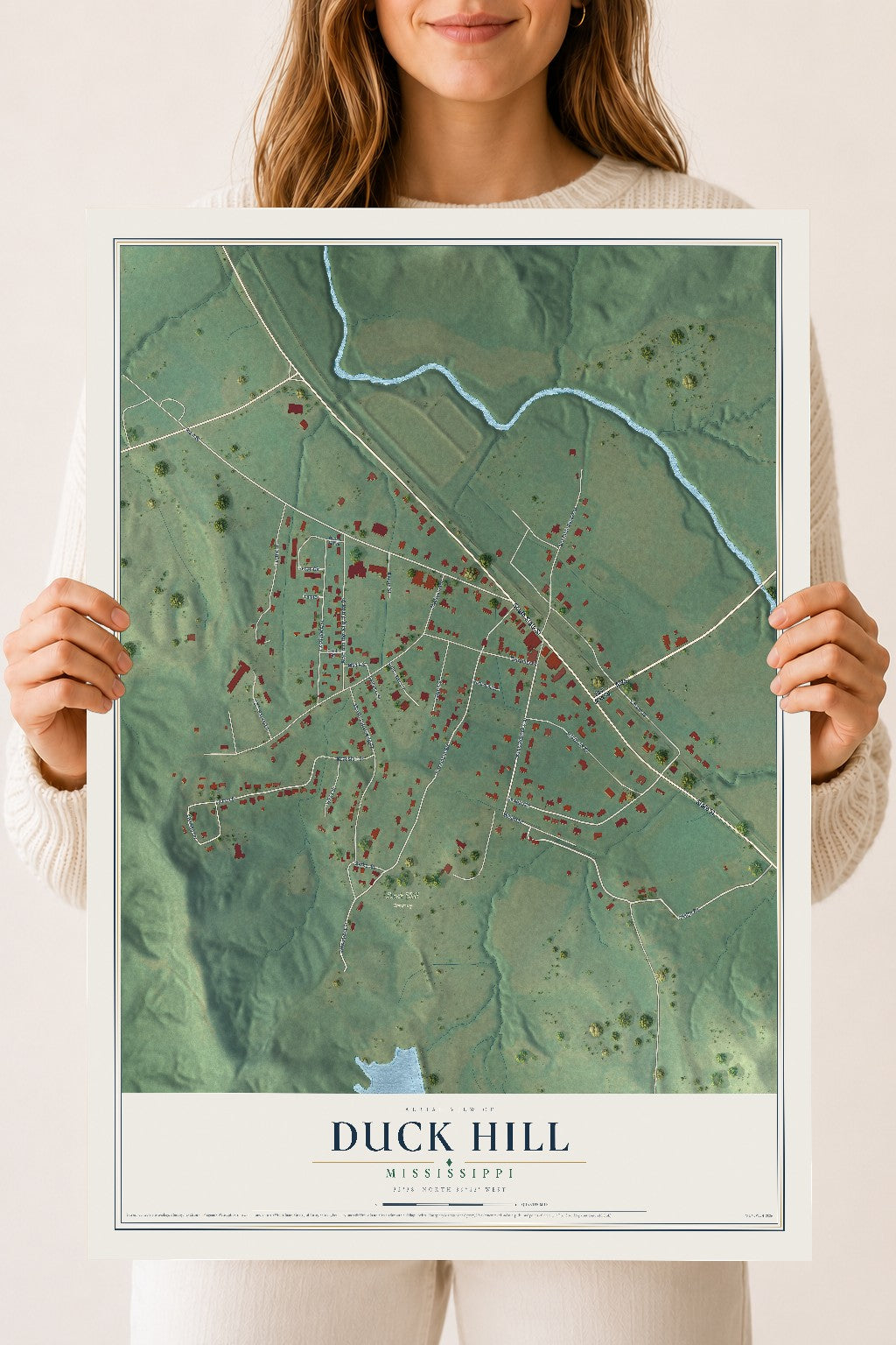 Map of Duck Hill, Mississippi, 18 x 24 inch unframed archival matte print