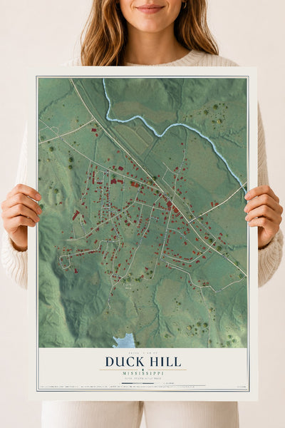 Map of Duck Hill, Mississippi, 18 x 24 inch unframed archival matte print