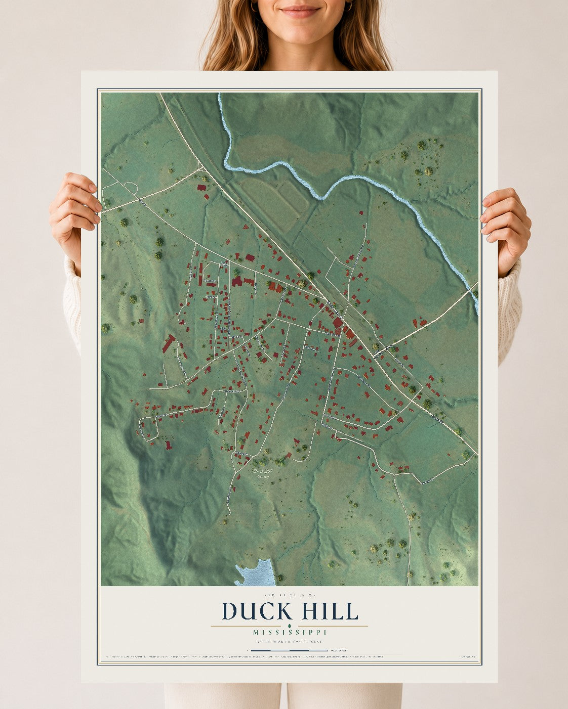 Map of Duck Hill, Mississippi, 24 x 36 inch unframed archival matte print