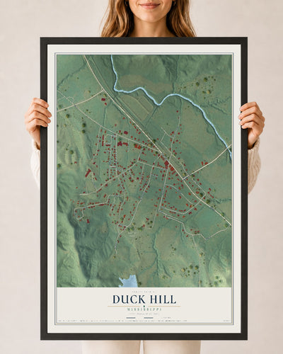 Map of Duck Hill, Mississippi, 24 x 36 inch print in a black wood frame