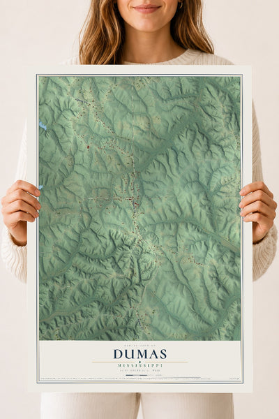 Map of Dumas, Mississippi, 18 x 24 inch unframed archival matte print