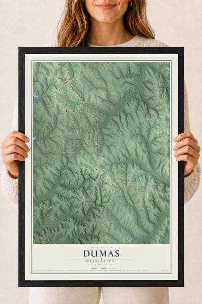 Map of Dumas, Mississippi, 18 x 24 inch print in a black wood frame