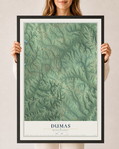 Map of Dumas, Mississippi, 24 x 36 inch print in a black wood frame