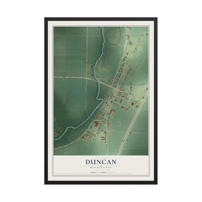 Map of Duncan, Mississippi, 12 x 18 inch print in a black wood frame