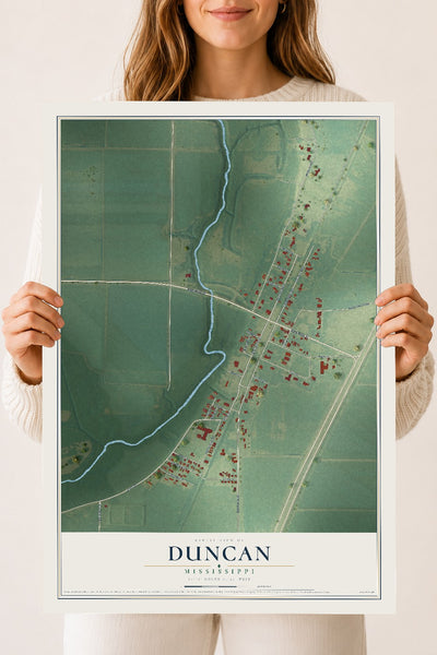 Map of Duncan, Mississippi, 18 x 24 inch unframed archival matte print