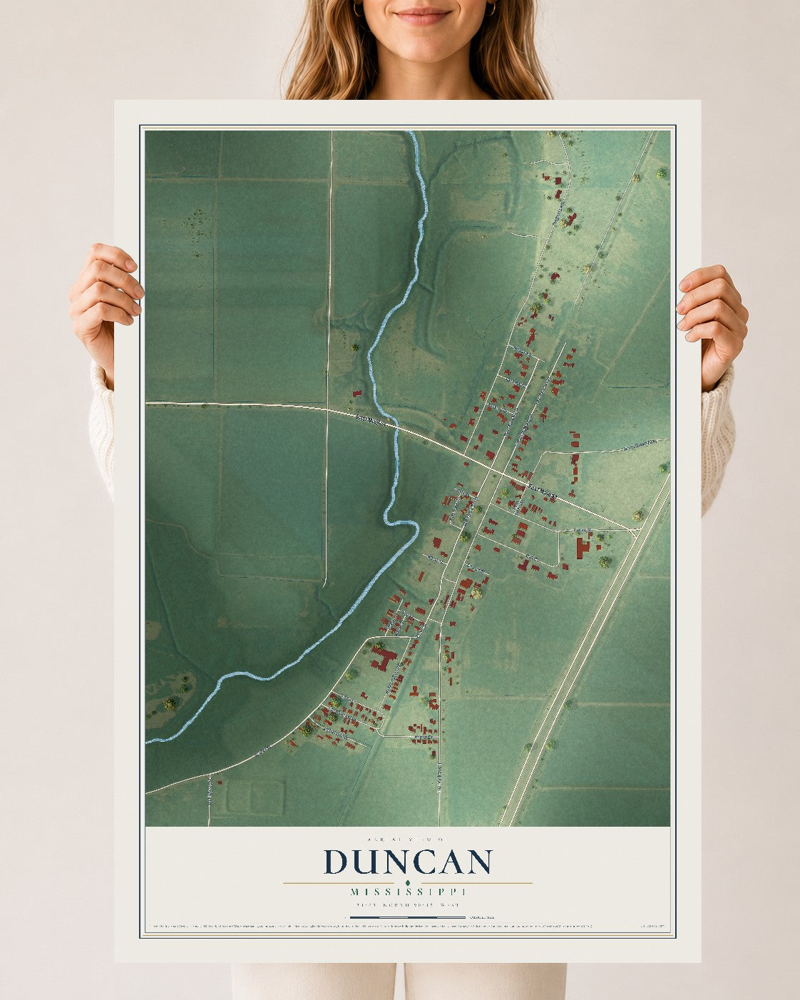 Map of Duncan, Mississippi, 24 x 36 inch unframed archival matte print