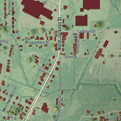 Second close-up of the map of Durant, Mississippi print showing more streets and buildings