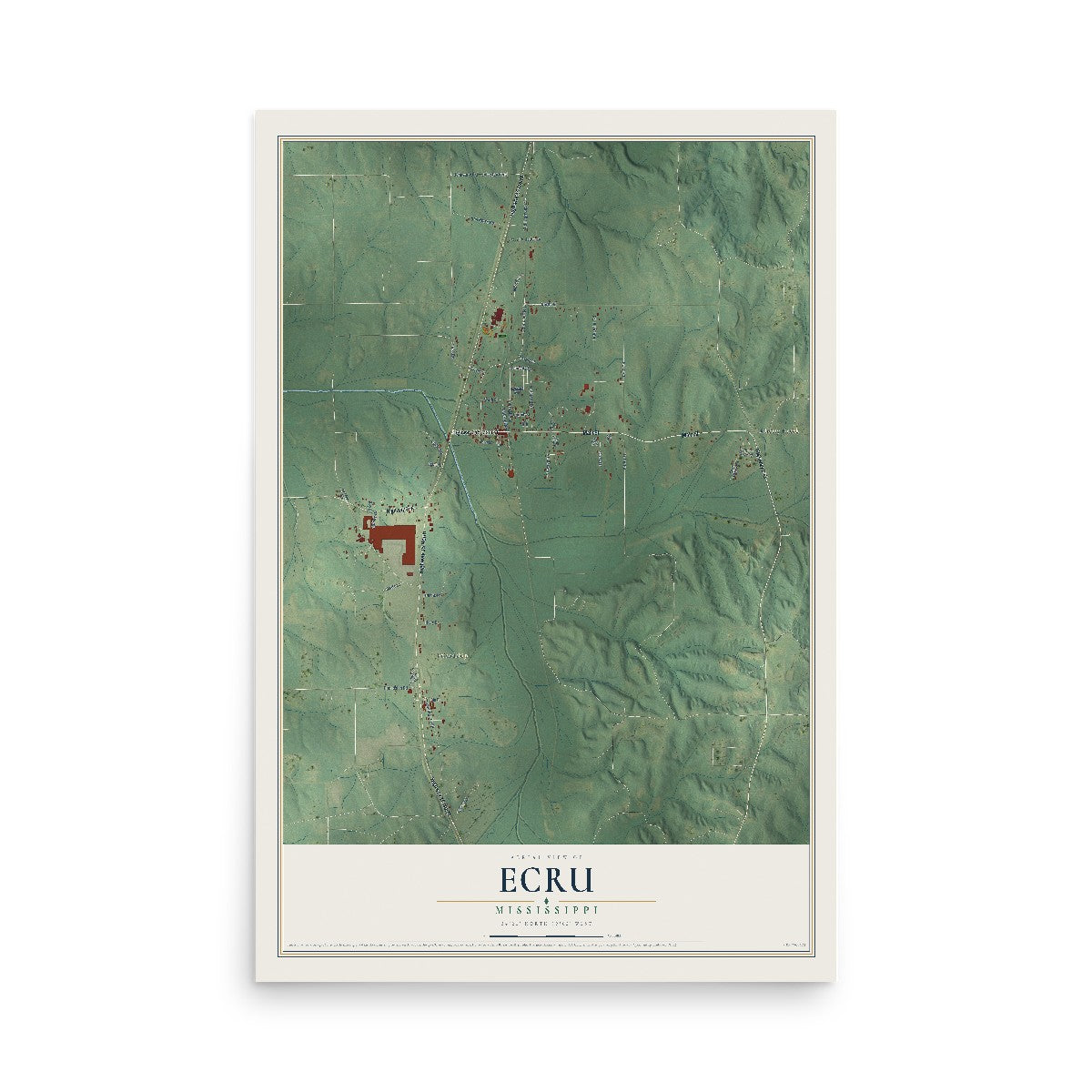Map of Ecru, Mississippi, 12 x 18 inch unframed archival matte print