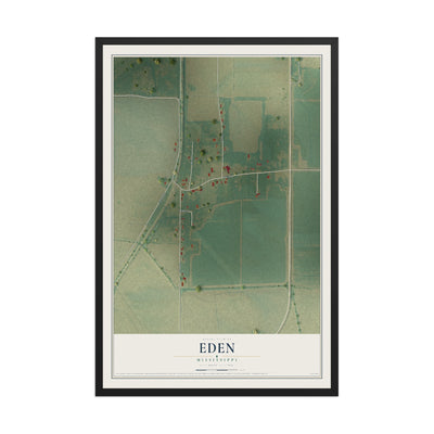 Map of Eden, Mississippi, 12 x 18 inch print in a black wood frame