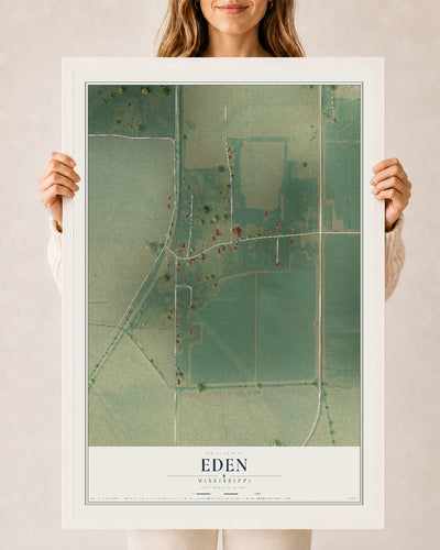 Map of Eden, Mississippi, 24 x 36 inch print in a white wood frame