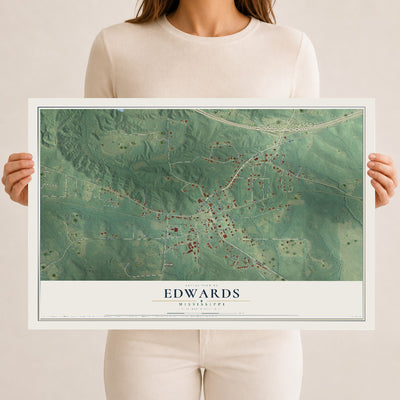 Map of Edwards, Mississippi, 12 x 18 inch unframed archival matte print