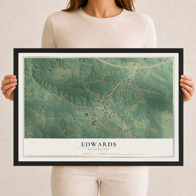 Map of Edwards, Mississippi, 12 x 18 inch print in a black wood frame