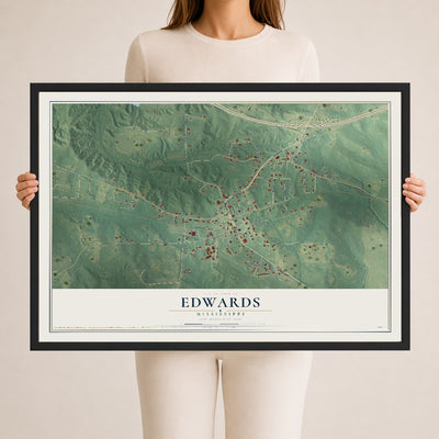 Map of Edwards, Mississippi, 24 x 36 inch print in a black wood frame