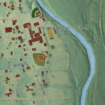 Close-up of the map of Enterprise, Mississippi print showing street and building detail
