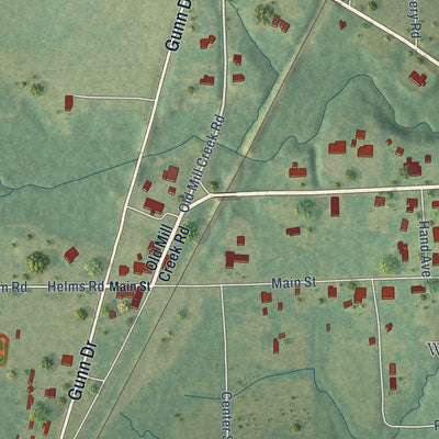 Second close-up of the map of Enterprise, Mississippi print showing more streets and buildings