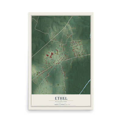 Map of Ethel, Mississippi, 12 x 18 inch unframed archival matte print