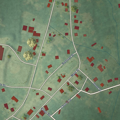 Close-up of the map of Ethel, Mississippi print showing street and building detail
