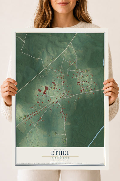 Map of Ethel, Mississippi, 18 x 24 inch unframed archival matte print