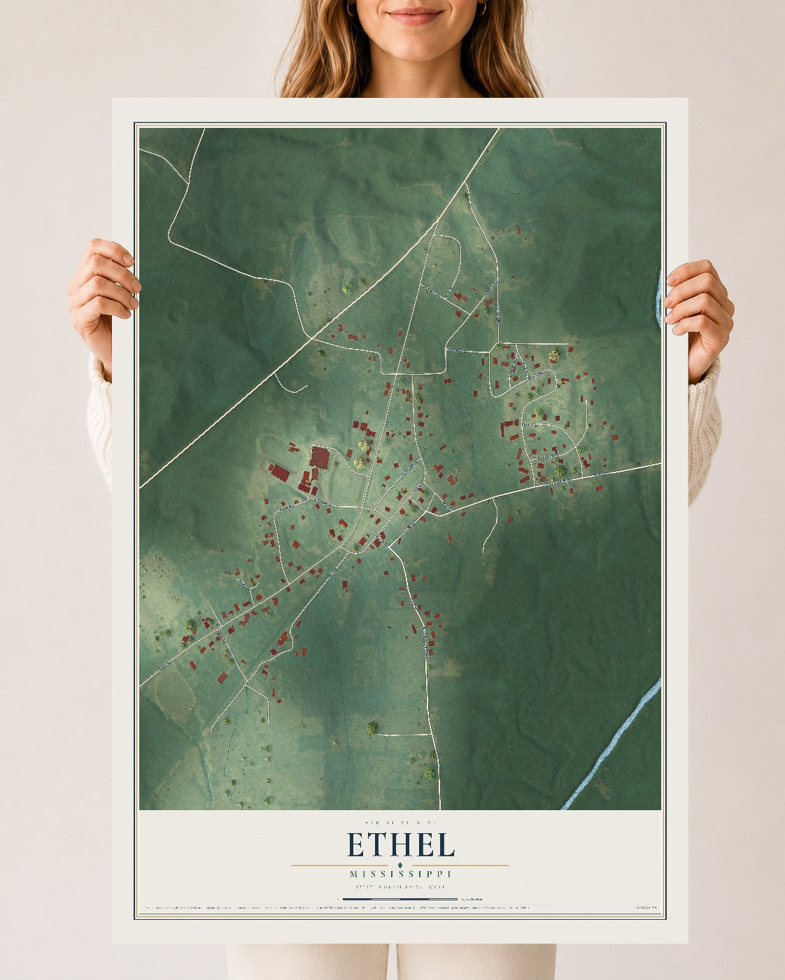 Map of Ethel, Mississippi, 24 x 36 inch unframed archival matte print
