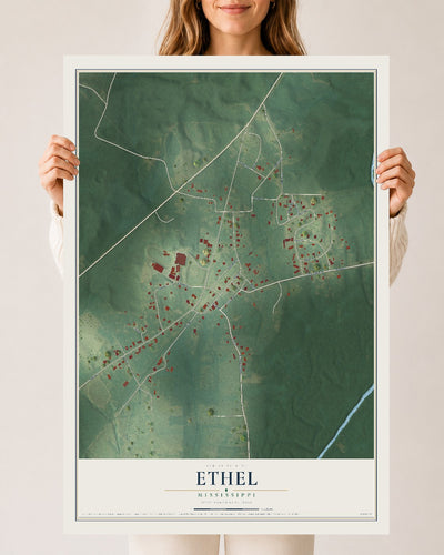 Map of Ethel, Mississippi, 24 x 36 inch unframed archival matte print