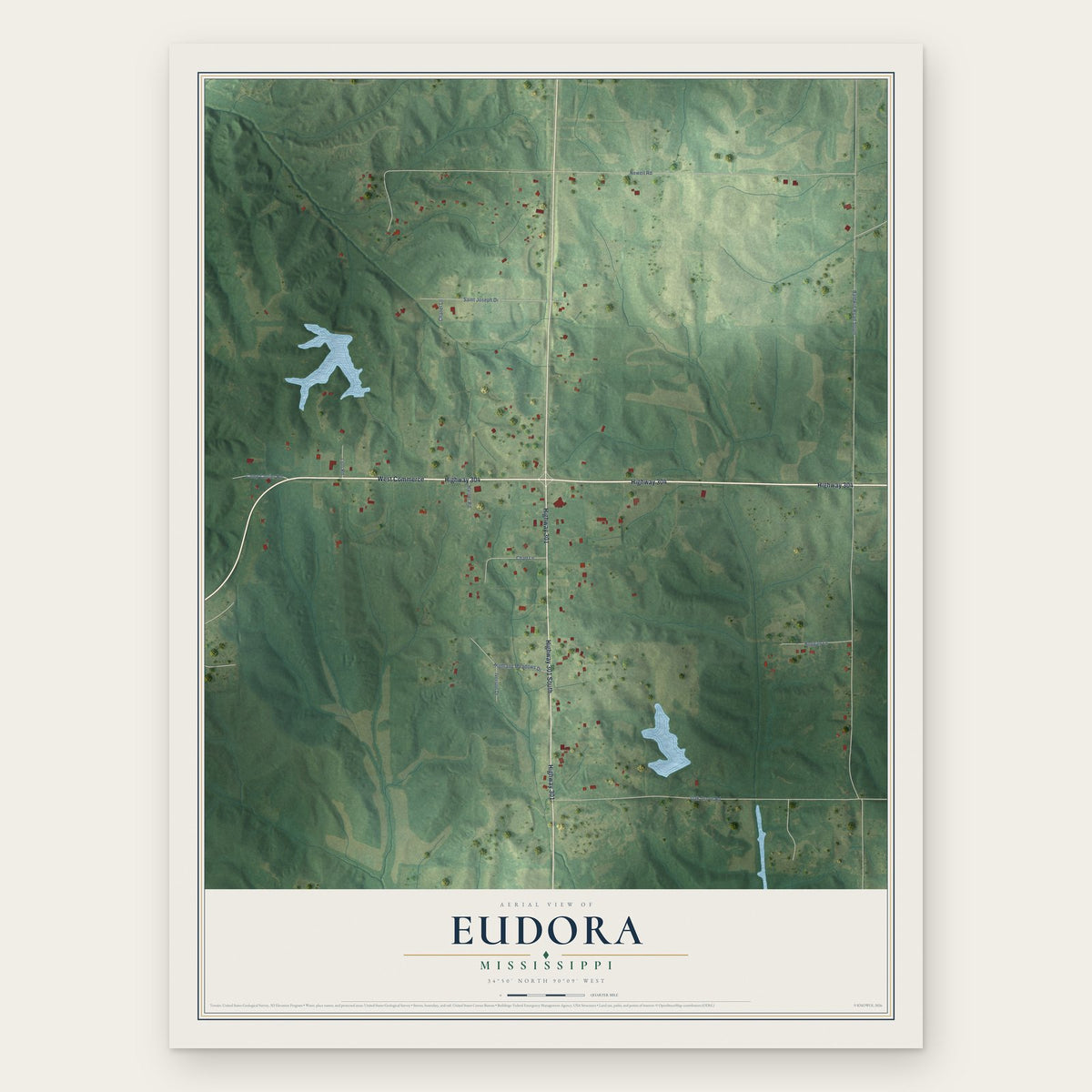 Eudora, Mississippi map print, the full design