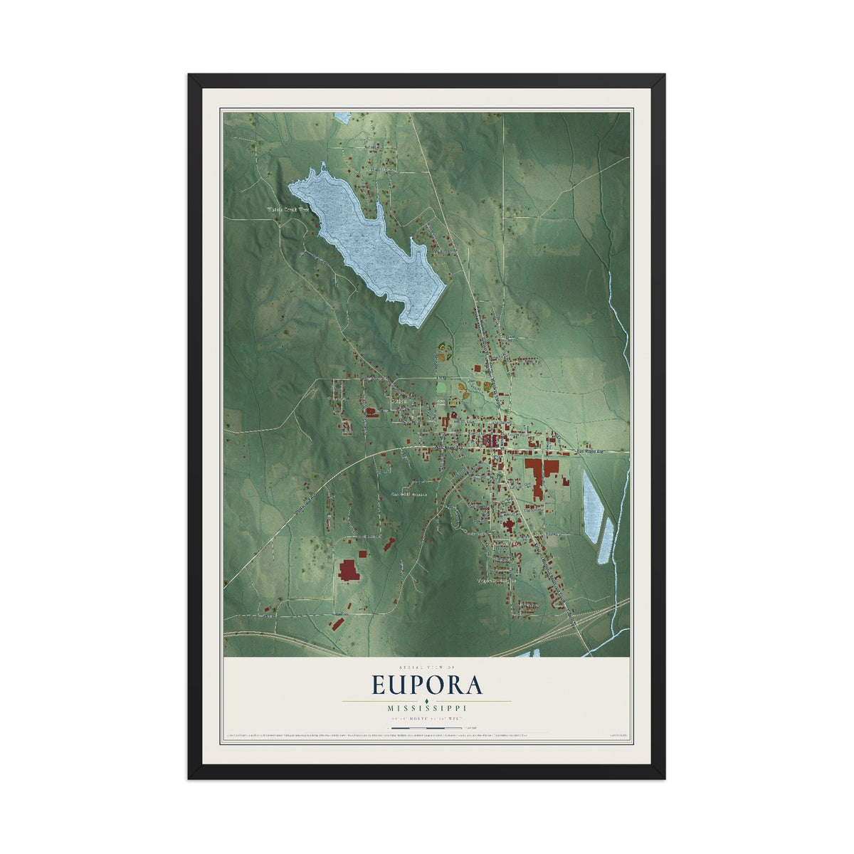 Map of Eupora, Mississippi, 12 x 18 inch print in a black wood frame