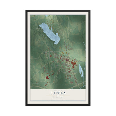 Map of Eupora, Mississippi, 12 x 18 inch print in a black wood frame