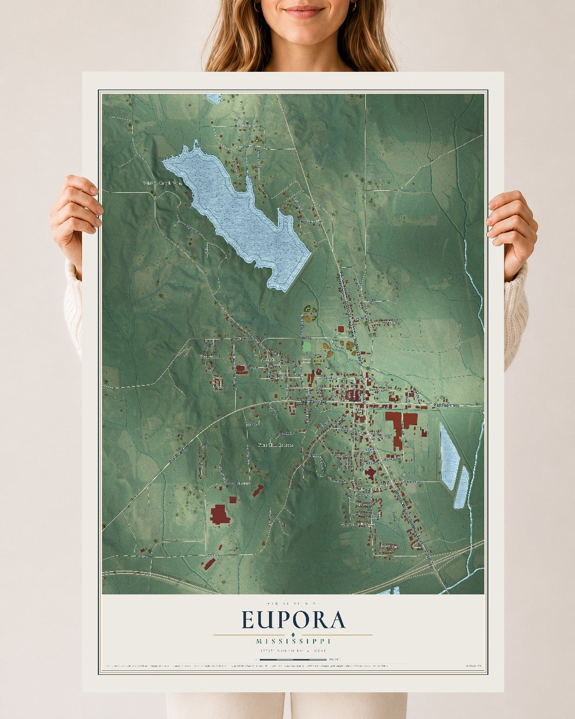 Map of Eupora, Mississippi, 24 x 36 inch unframed archival matte print