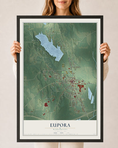 Map of Eupora, Mississippi, 24 x 36 inch print in a black wood frame