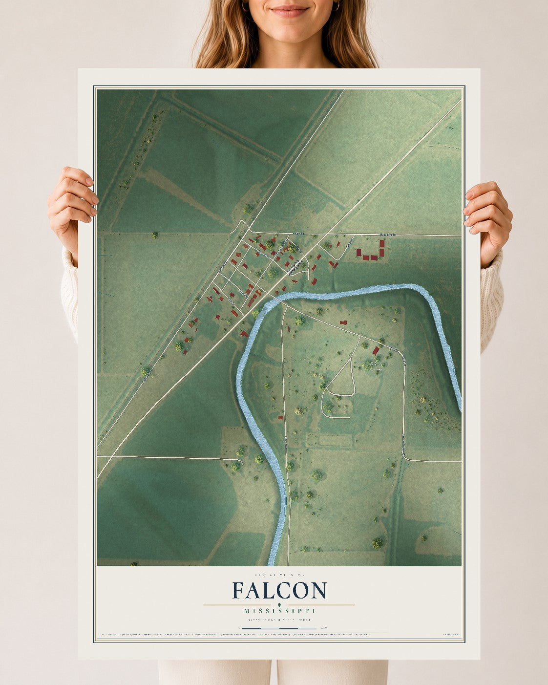 Map of Falcon, Mississippi, 24 x 36 inch unframed archival matte print